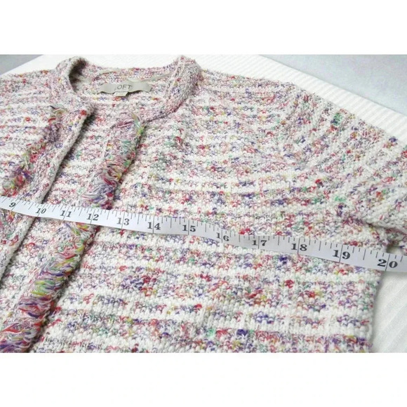 Loft Women's Open Front Sweater Cream Heathered Cardigan Rayon Cotton Size Small - Picture 5 of 6